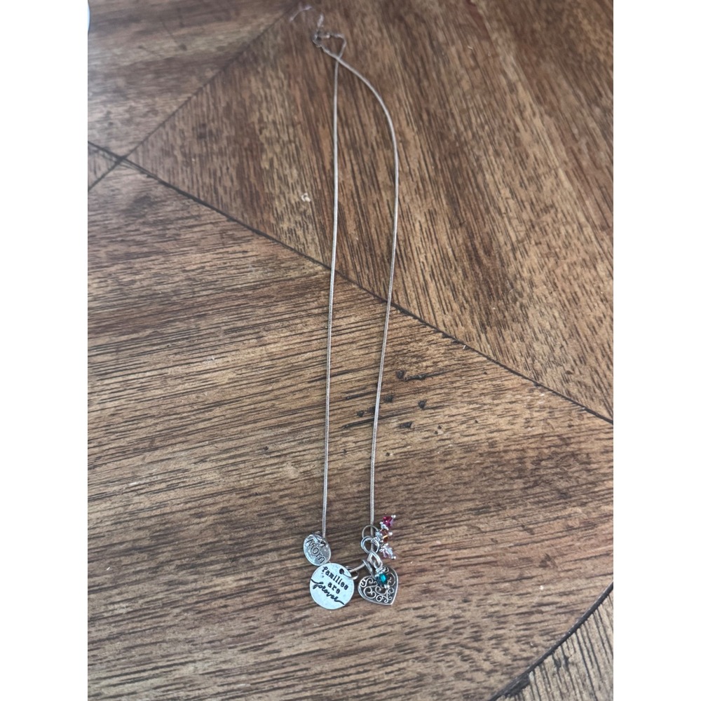 Sterling Silver 925 Mom Families are Forever Filigree Heart Charm Necklace 24in